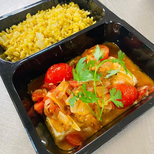 Donderdag 04/09: Kuikenrug met tomaten, sjalotten en pilafstijl van witte wijn en tarwe
