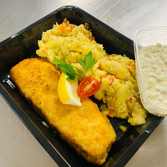 Thursday 08/05: Crispy pollock fillet, tartar sauce and mashed vegetables
