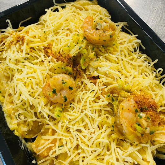 Thursday 08/10: Conchiglie gratin with scampi and mild curry leeks
