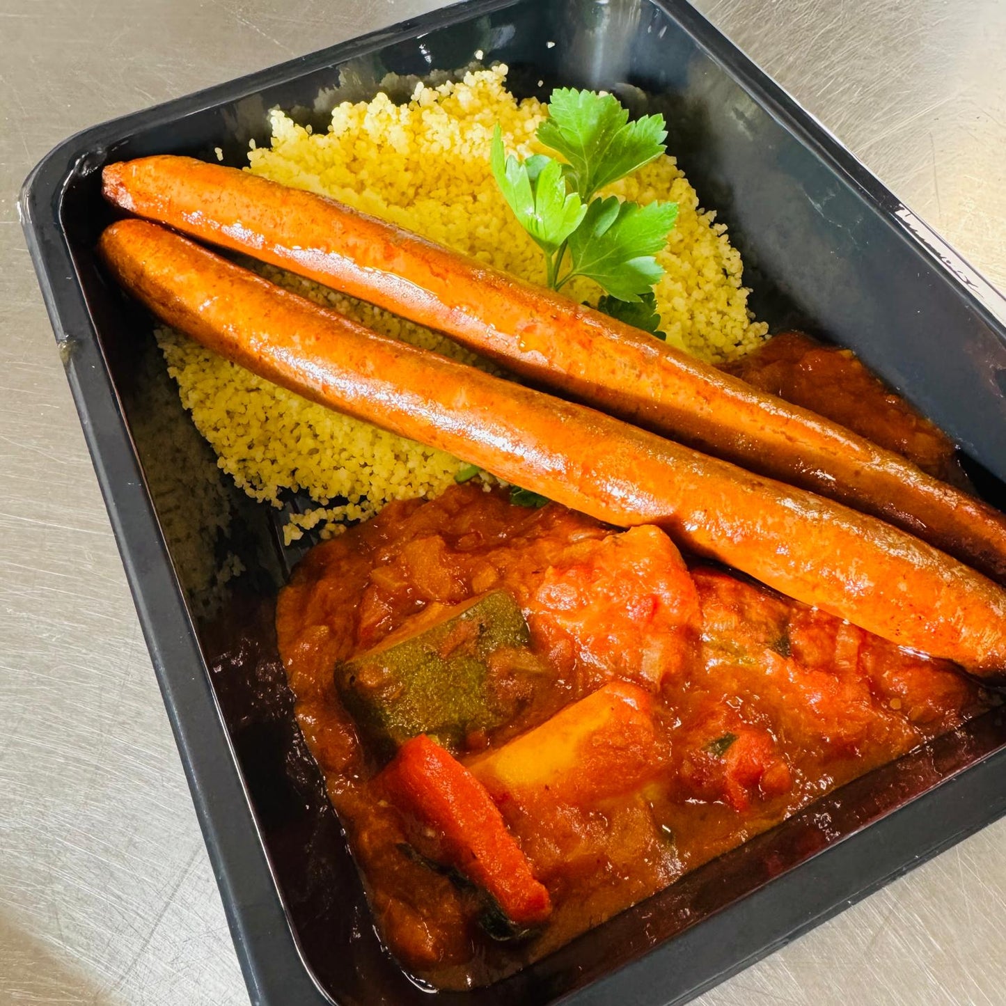 Thursday 29/01: Lamb merguez sausage, vegetable ratatouille and semolina