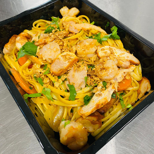 Thursday, February 5th: Chicken stir-fried noodles, scampi with Chinese vegetables