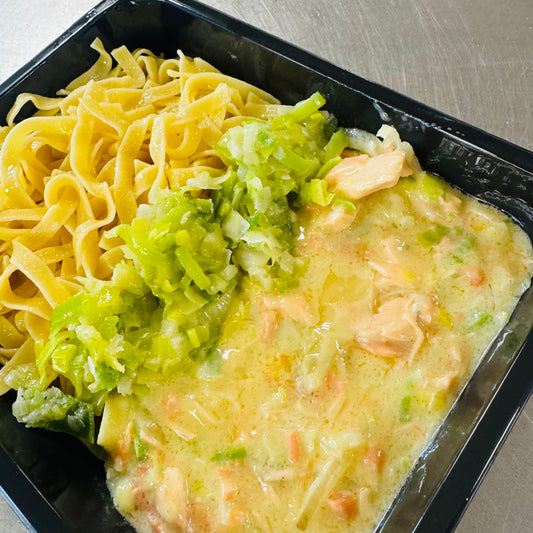 Thursday 04/06: Two-salmon and leek tagliatelle with a hint of curry